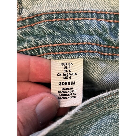 &Denim Overalls Womens 4 Light Wash Blue Denim Bib Adjustable Straps Distressed - Picture 10 of 11